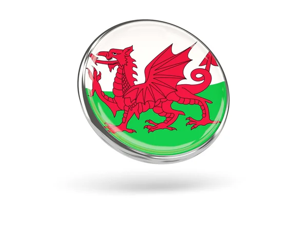 Vlag van wales. Ronde pictogram met metalen frame — Stockfoto