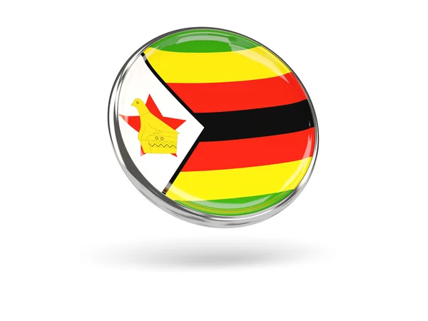 Flag of zimbabwe. Round icon with metal frame — Stock Photo, Image