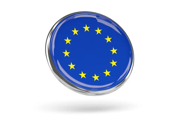 Flag of european union. Round icon with metal frame — Stock Photo, Image