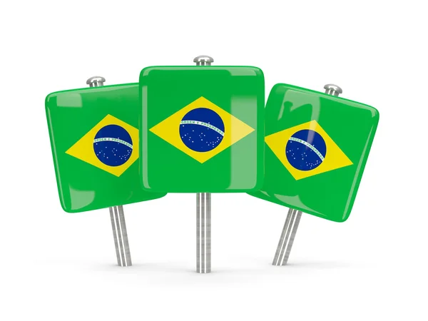 Bandeira do brasil, três pinos quadrados — Fotografia de Stock