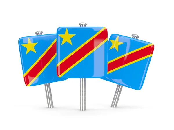 Vlag van de democratische republiek congo, drie vierkante pinnen — Stockfoto