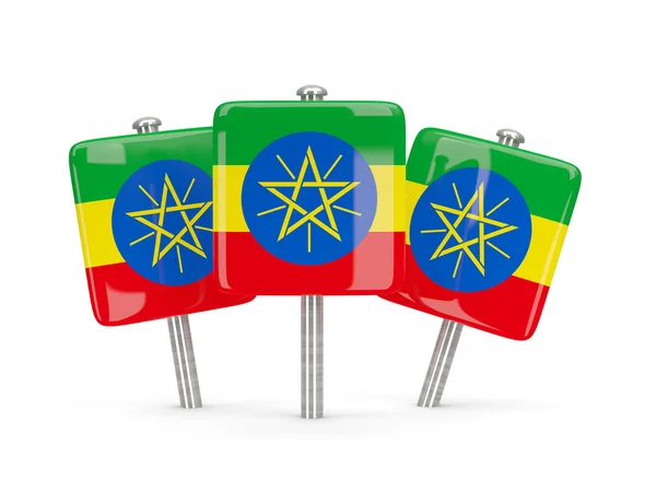 Bandera de ethiopia, tres pines cuadrados — Foto de Stock