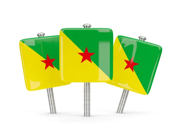 Flag of french guiana, three square pins — Stock Photo, Image