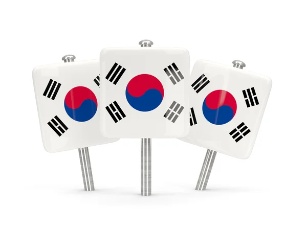 한국의 남쪽, 3 개의 사각 핀 플래그 — 스톡 사진