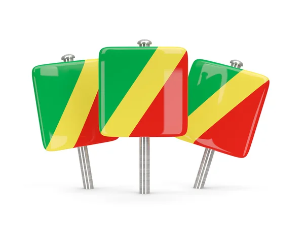 Vlag van Congo-Brazzaville, drie vierkante pinnen — Stockfoto