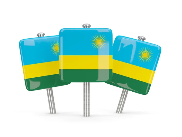 Vlag van rwanda, drie vierkante pinnen — Stockfoto