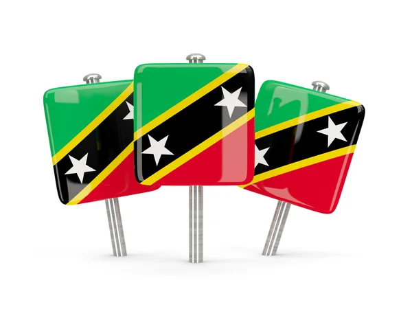 Flagge der Heiligen Kitts und Nevis, drei quadratische Pins — Stockfoto