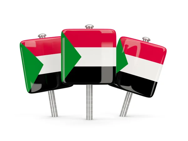 Fahne von Sudan, drei quadratische Pins — Stockfoto