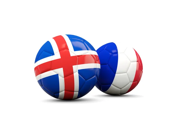 Γαλλία και Ισλανδία μπάλες ποδοσφαίρου που απομονώνονται σε λευκό — Φωτογραφία Αρχείου