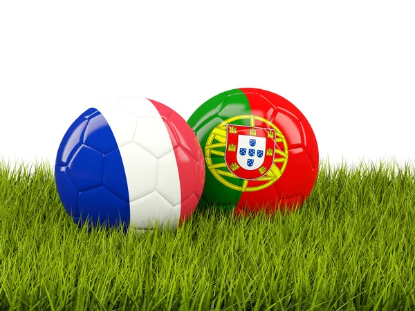 Frankrike och Portugal fotbollar på gräs — Stockfoto