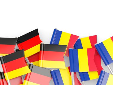 Beyaz izole Romanya ve Almanya bayrakları