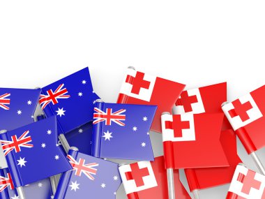 Avustralya ve üzerinde beyaz izole Tonga bayrakları
