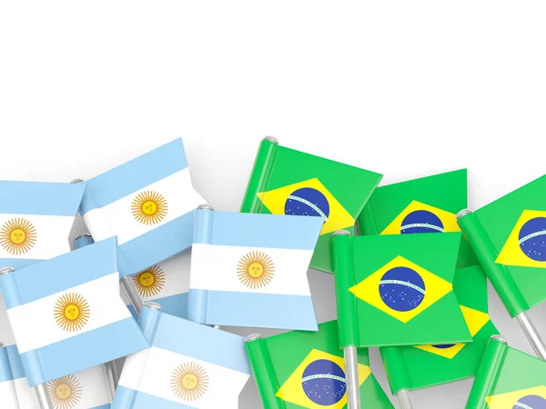 Flaggen Argentiniens und Brasiliens isoliert auf weiß — Stockfoto