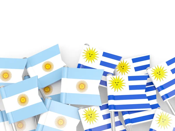 Flaggen Argentiniens und Uruguays isoliert auf weiß — Stockfoto