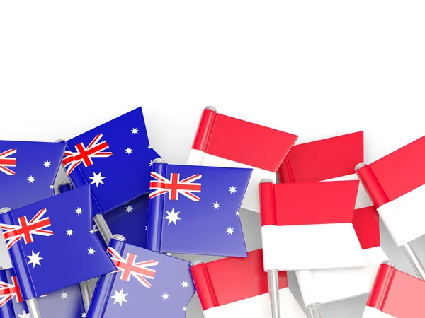 Australias og Indonesias flagg isolert på hvitt – stockfoto