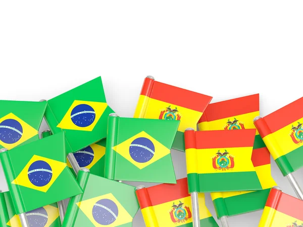 Banderas de Brasil y Bolivia aisladas sobre blanco — Foto de Stock