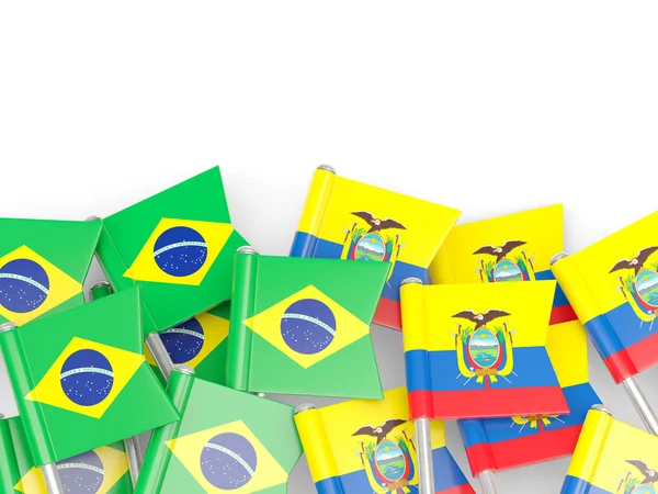 巴西和厄瓜多尔上白色孤立的国旗 — 图库照片