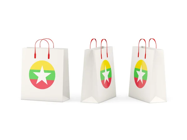 Flag of myanmar on shopping bags — Stock Photo, Image