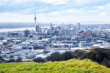 Auckland şehir manzaralı dağın üzerinden.