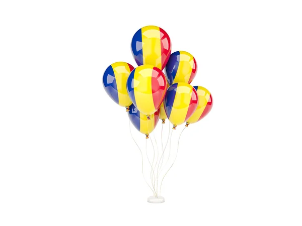 Flying balloons with flag of romania — Stock Photo, Image