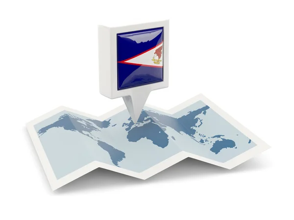 Square pin with flag of american samoa on the map — Stock Photo, Image