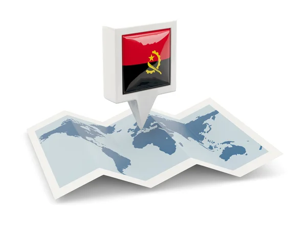 Quadratische Nadel mit angolanischer Flagge auf der Karte — Stockfoto