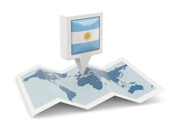 Kwadrat pin z flagą Argentyny na mapie — Zdjęcie stockowe