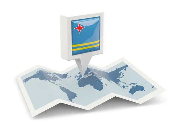 아루바의 지도에 국기와 함께 사각 핀 — 스톡 사진