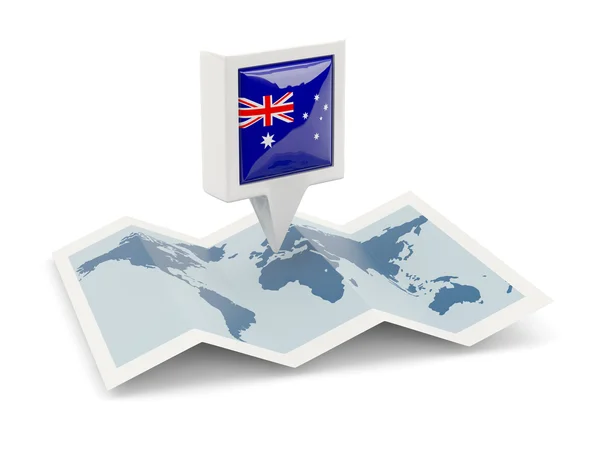 Square pin with flag of australia on the map — Stock Photo, Image