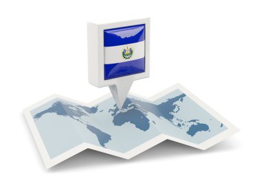 Kare iğne ile harita üzerinde el salvador Cumhuriyeti bayrağı