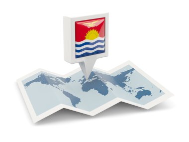 Kare iğne ile harita üzerinde kiribati Cumhuriyeti bayrağı
