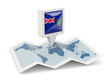 Pitcairn Adaları harita üzerinde bayrağı ile kare PIN