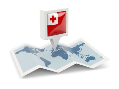 Harita üzerinde Tonga bayraklı kare PIN
