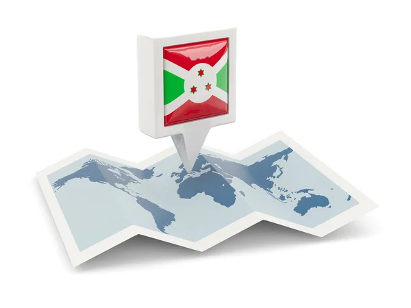 Pin cuadrado con bandera de Burundi en el mapa —  Fotos de Stock