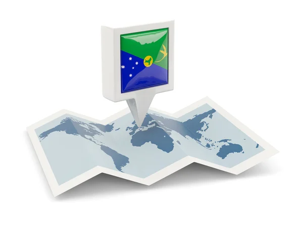 Kwadrat pin z Flaga Wyspy Bożego Narodzenia na mapie — Zdjęcie stockowe