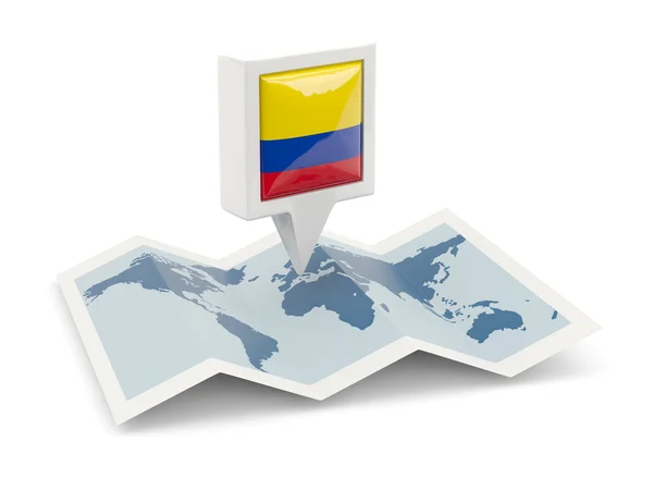 Kolumbia zászlaja a térképen a tér pin — Stock Fotó