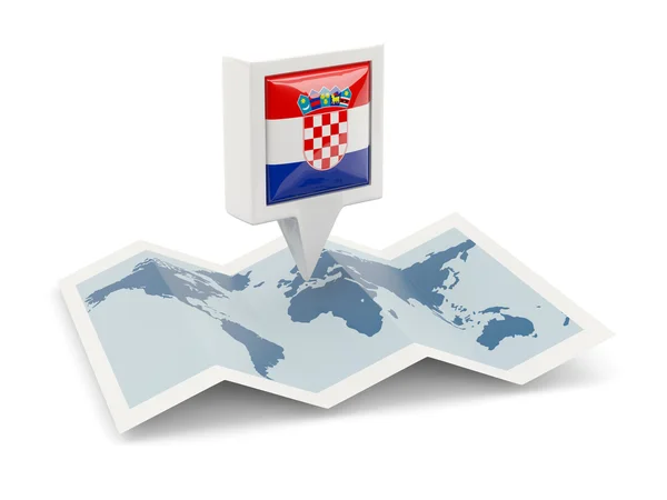 Pin cuadrado con bandera de croacia en el mapa — Foto de Stock