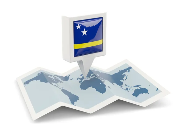 Vierkante pin met vlag van curacao op de kaart — Stockfoto