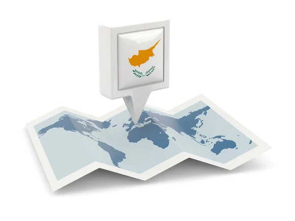 Square pin with flag of cyprus on the map — Stock Photo, Image