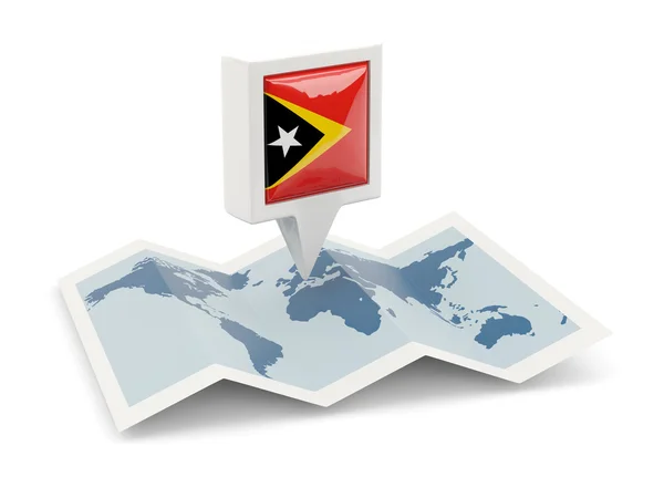 Spilla quadrata con bandiera del timor est sulla mappa — Foto Stock