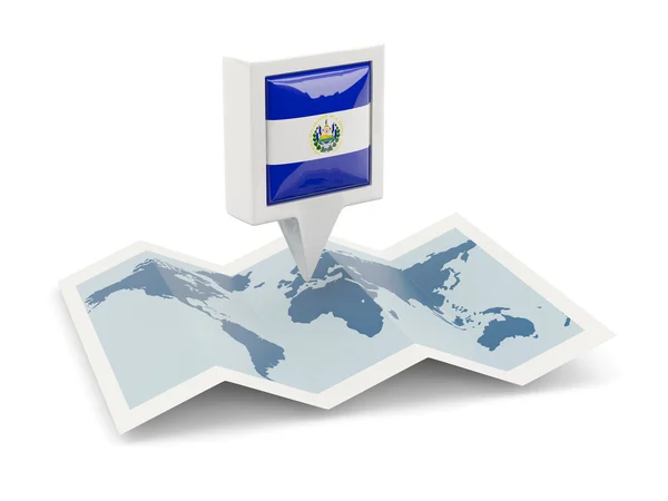 Pino quadrado com bandeira de el salvador no mapa — Fotografia de Stock