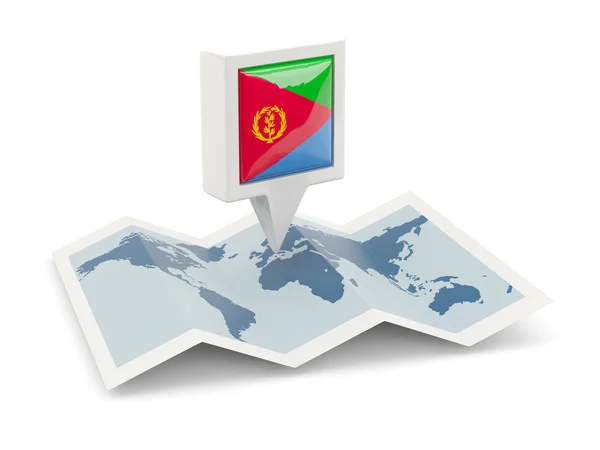 Kare iğne ile Eritre bayrak harita üzerinde — Stok fotoğraf