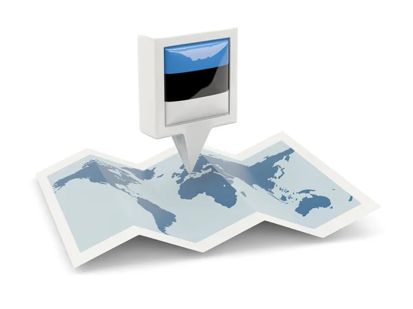 Pin cuadrado con bandera de estonia en el mapa — Foto de Stock