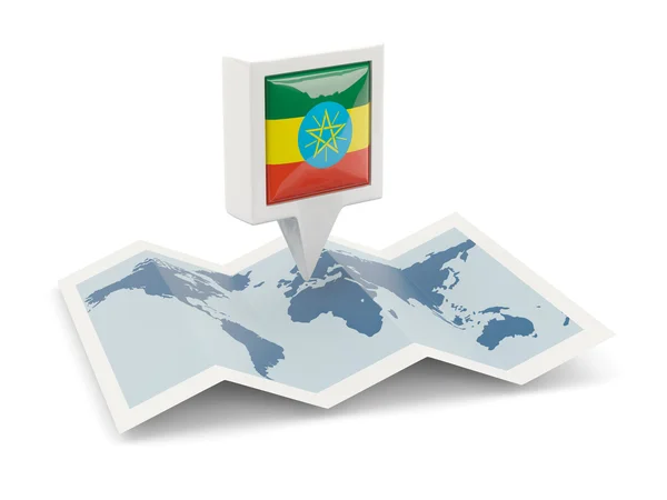 Square pin with flag of ethiopia on the map — Stock Photo, Image