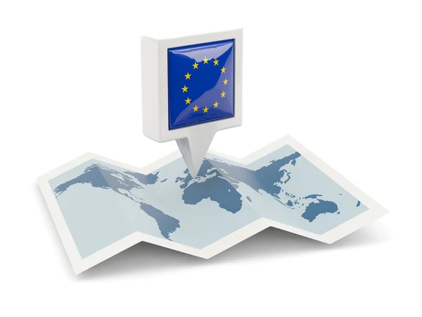 Pino quadrado com bandeira da união europeia no mapa — Fotografia de Stock