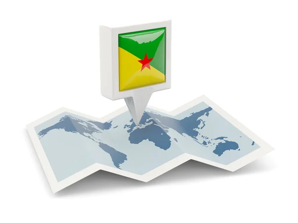 Kwadrat pin Flaga Gujany Francuskiej na mapie — Zdjęcie stockowe