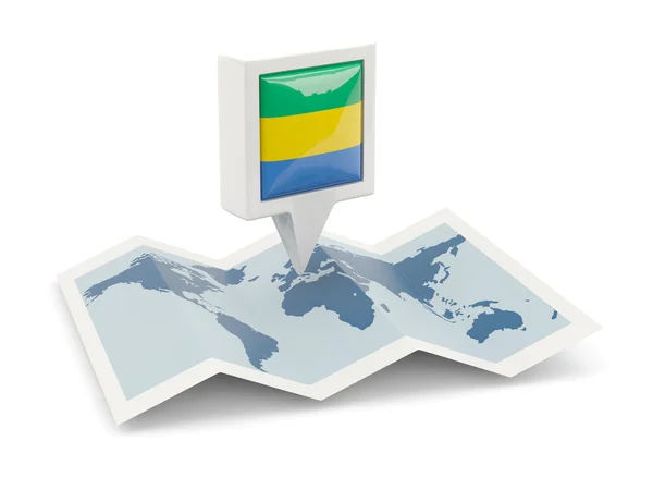 Pin cuadrado con bandera de gabón en el mapa —  Fotos de Stock
