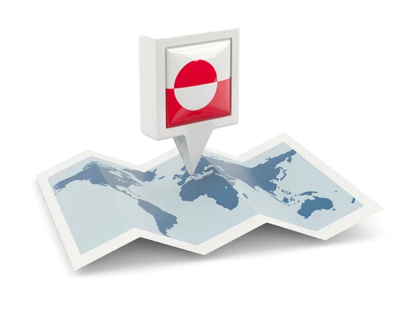 Square pin with flag of greenland on the map — Stock Photo, Image