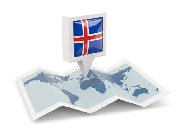 Pino quadrado com bandeira de Islândia no mapa — Fotografia de Stock