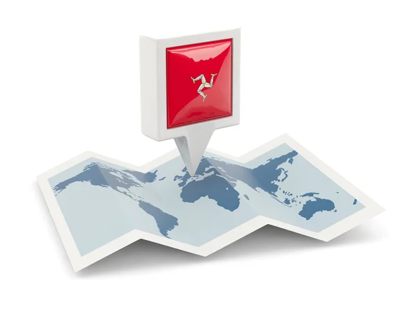 Spilla quadrata con bandiera dell'isola dell'uomo sulla mappa — Foto Stock